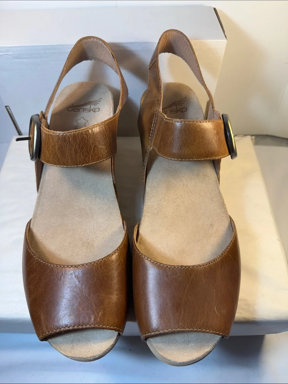 Dansko Brown Leather Slingback Block Heel Sandals with Buckle